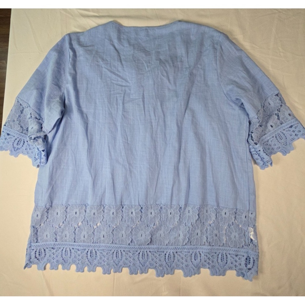 Light Blue Embroidered Eyelet Lace Peasant Top Sz 3XL Boho Cottagecore Prairie - Picture 5 of 16